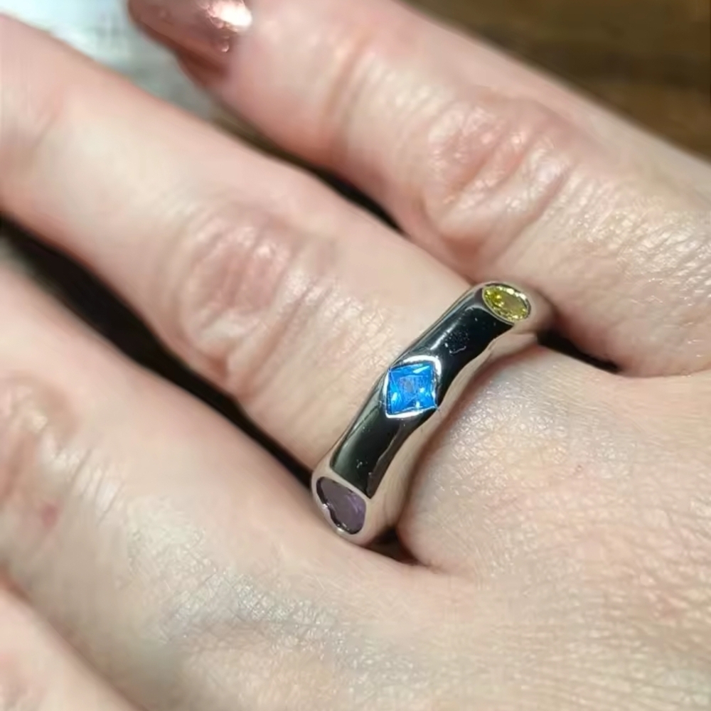 Elegant Silver Ring with Purple and Blue Stones